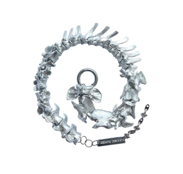 punk bone chain silver couple necklace, view 7 - MRSLM