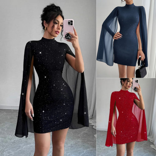 women's cape sleeve party dress - MRSLM