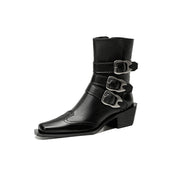 genuine leather square toe chunky heel ankle boots, view 2 - MRSLM