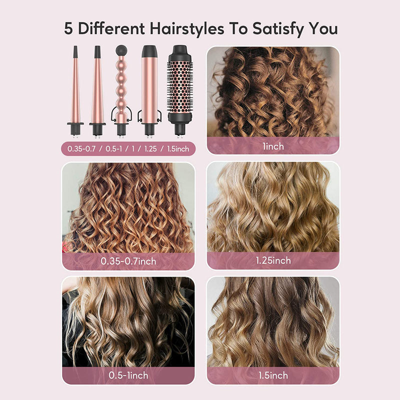 professional 5-in-1 curling iron and hot air brush set, view 5 - MRSLM