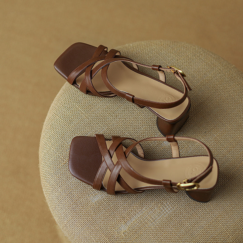 thick heel leather sandals, view 29 - MRSLM
