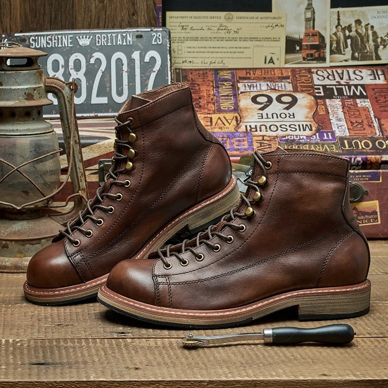 handmade british men's motorcycle leather boots - MRSLM