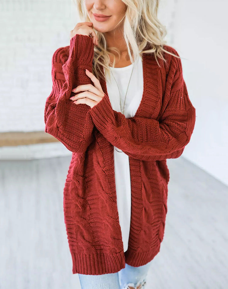women's chunky twist knit mid-length cardigan, view 9 - MRSLM