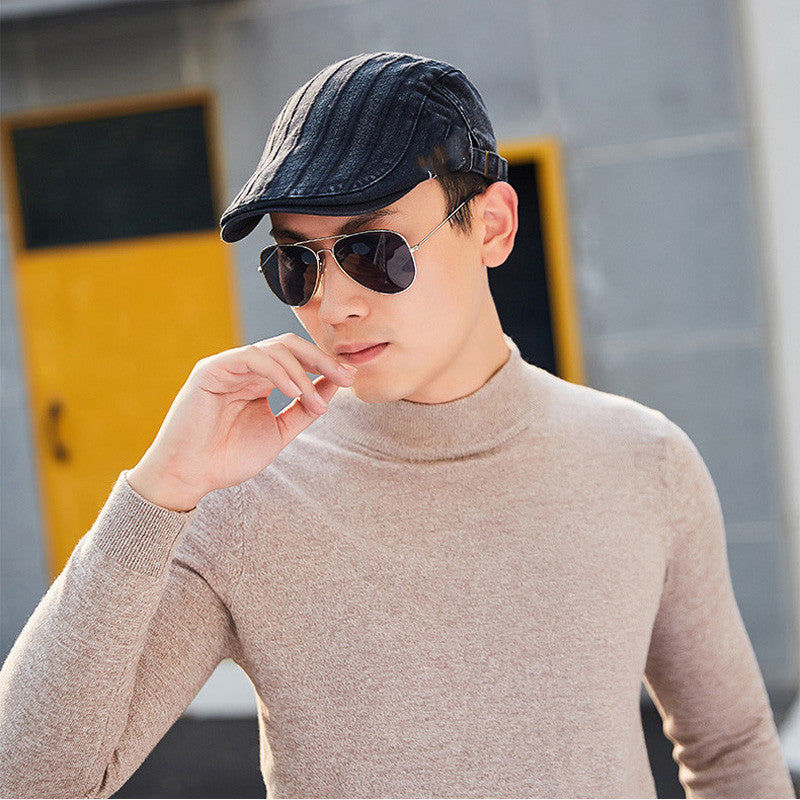 mens casual cotton flat-top beret cap - MRSLM