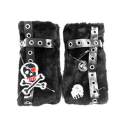punk black furry skull wool gloves, view 2 - MRSLM