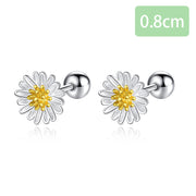 Sterling silver small daisy flower stud earrings, view 2 - MRSLM
