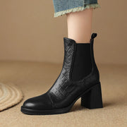 women's leather ankle boots chunky heel - MRSLM