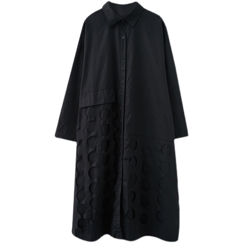 women's mid-length loose cotton shirt coat, view 5 - MRSLM