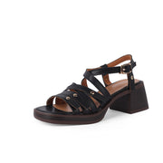 open toe chunky heel leather sandals, view 14 - MRSLM