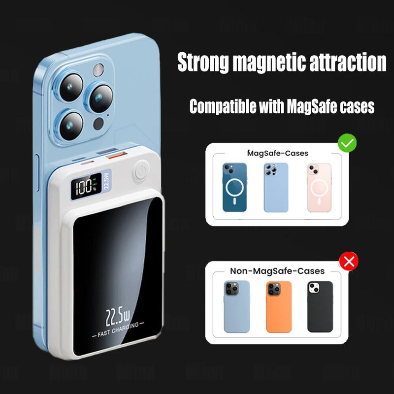 Ultra-Fast 20W PD Magnetic Wireless Power Bank - 20000mAh High-Capacity Charger for Qi Devices