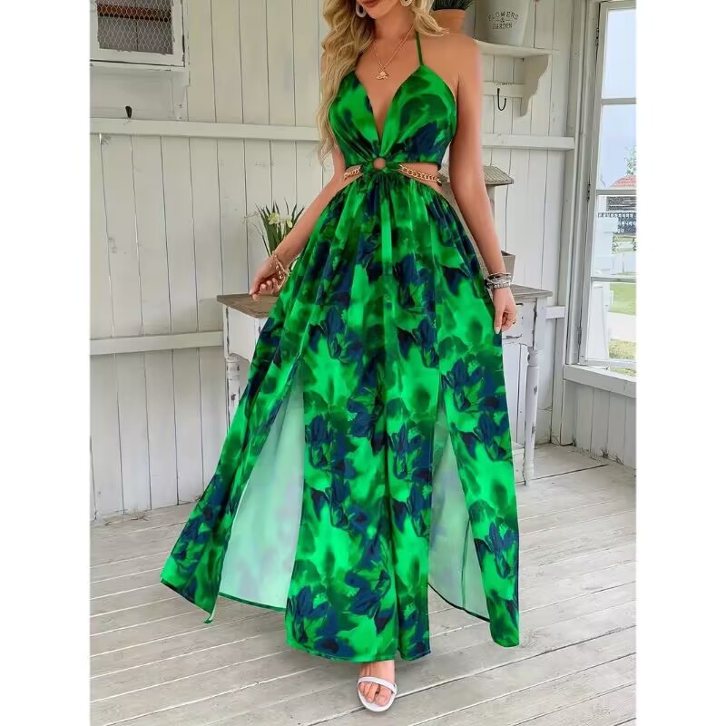 floral backless side-slit dress, view 10 - MRSLM