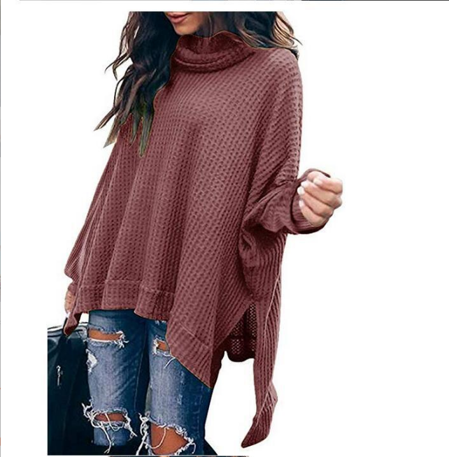 women's high collar irregular hem sweater, view 10 - MRSLM