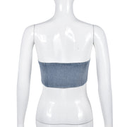washed denim zipper tube top, view 6 - MRSLM