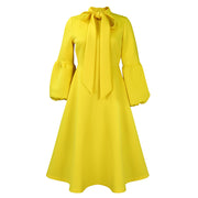 puff sleeve lace-up swing dress, view 7 - MRSLM