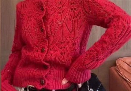 women's short crochet cut-out cardigan, view 4 - MRSLM