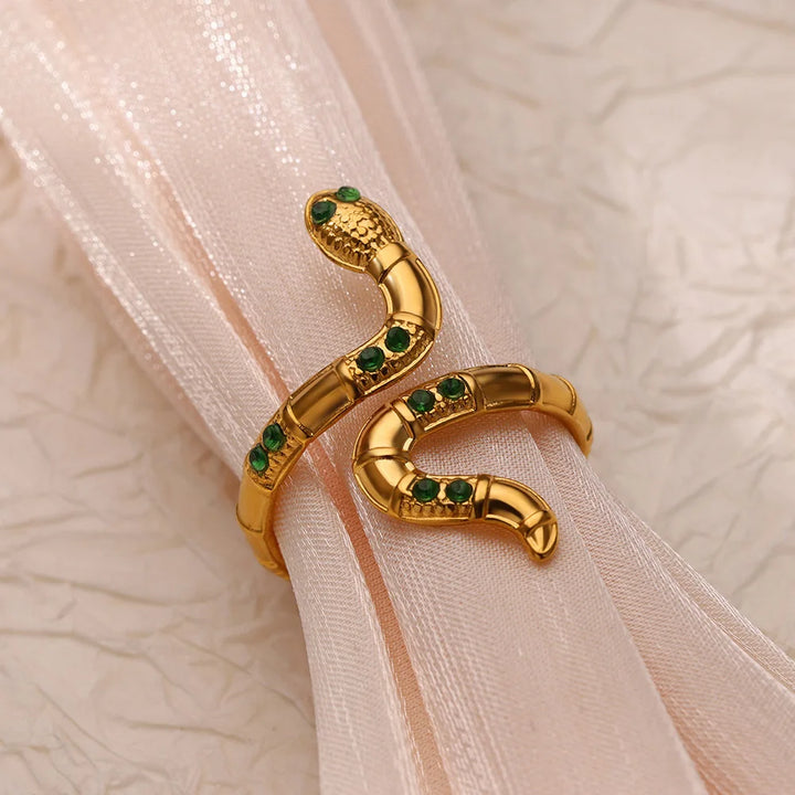 Gold Stainless Steel Snake Rings for Women - Vintage Animal Aesthetic Jewelry