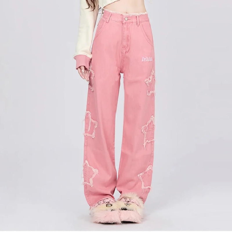 pink wide leg jeans, view 6 - MRSLM