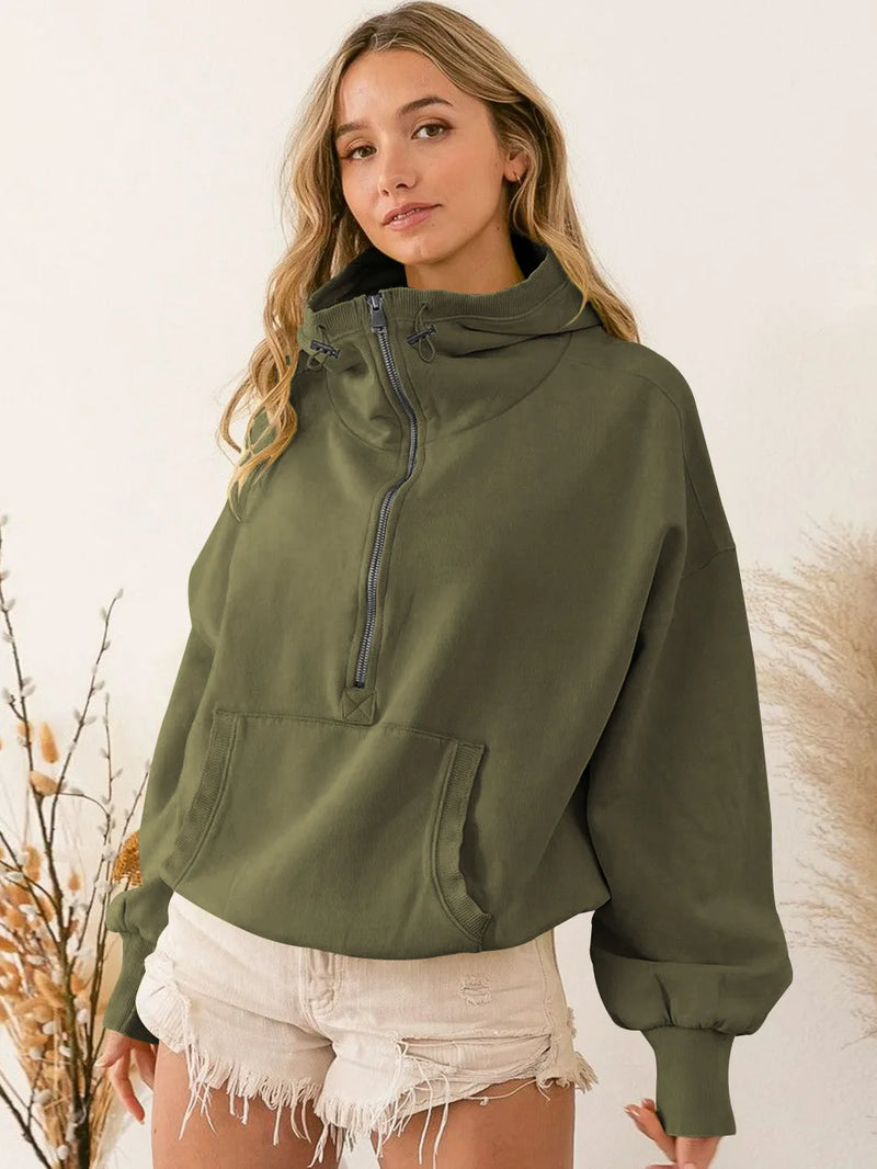 women's half-zip hoodie with pockets, view 26 - MRSLM