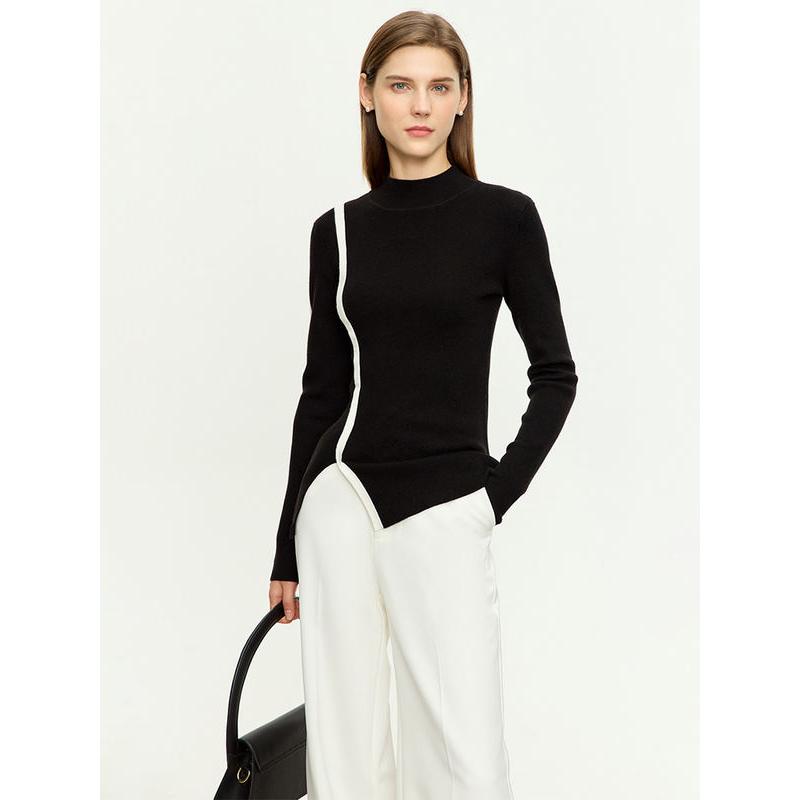 asymmetrical mock neck sweater for women, view 3 - MRSLM