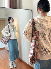 women's hollow-out hooded knit cardigan, view 6 - MRSLM