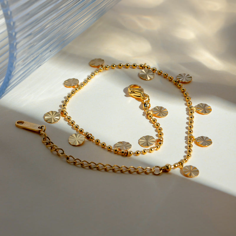 gold petal circle bead anklet, view 5 - MRSLM