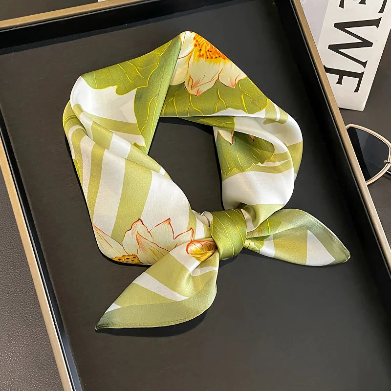 green pure silk square scarf, view 4 - MRSLM