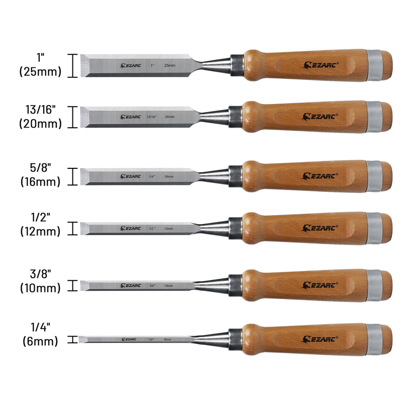 6-piece wood chisel set with wooden case, view 7 - MRSLM