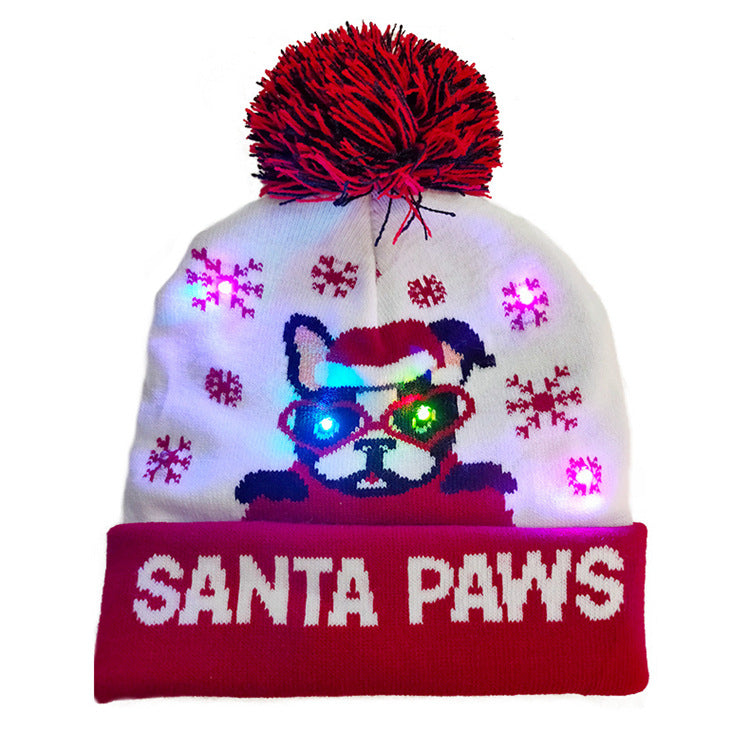 Light-up LED Christmas knit beanie with pom-pom, view 5 - MRSLM