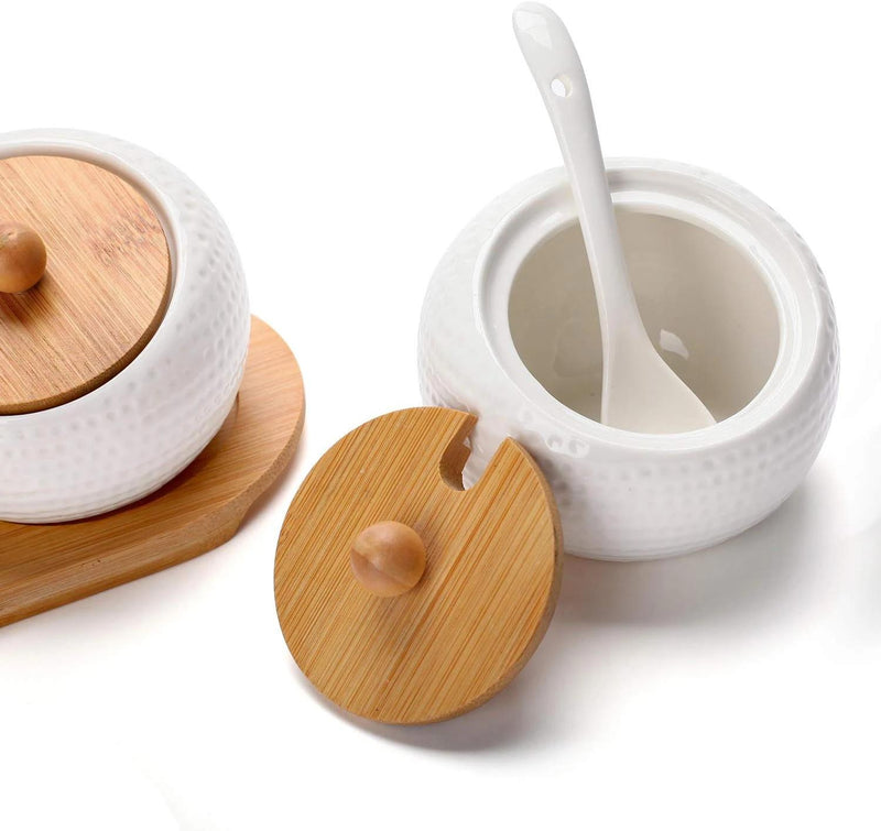ceramic storage jar set with bamboo tray, view 6 - MRSLM