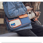 retro color-blocking large capacity satchel, view 5 - MRSLM