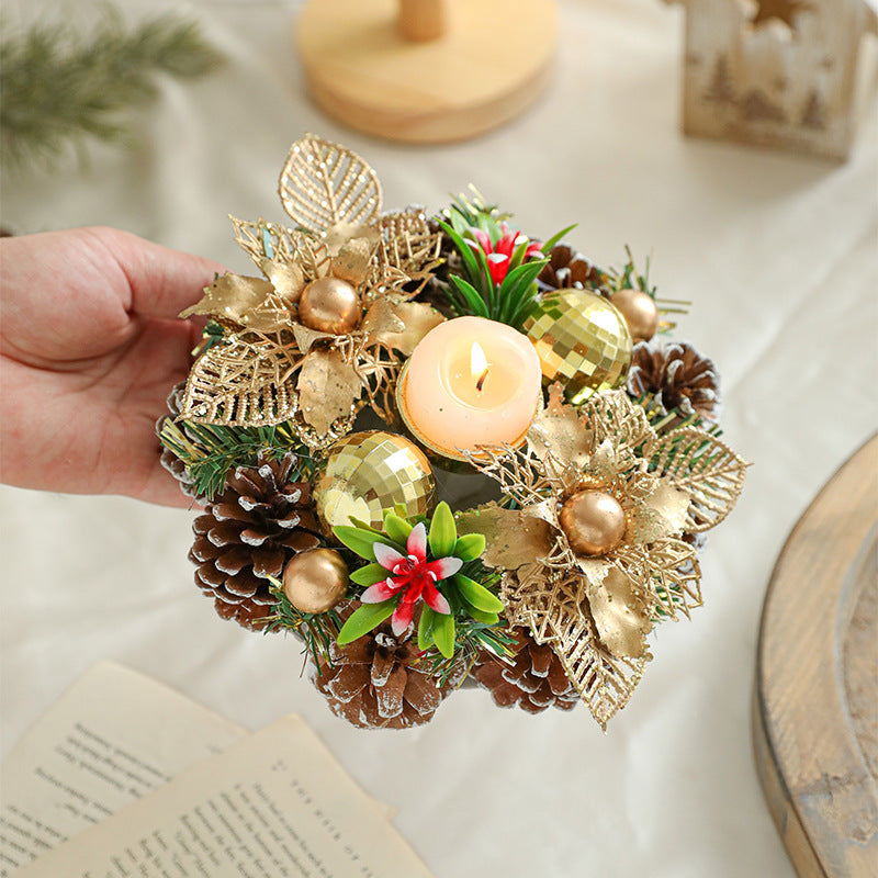 Christmas pinecone and berry candle holder wreath, view 4 - MRSLM