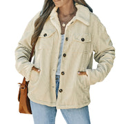 Women's retro fleece coat with faux fur collar, view 5 - MRSLM