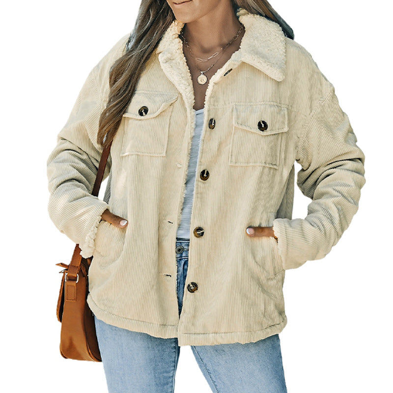 Women's retro fleece coat with faux fur collar, view 5 - MRSLM