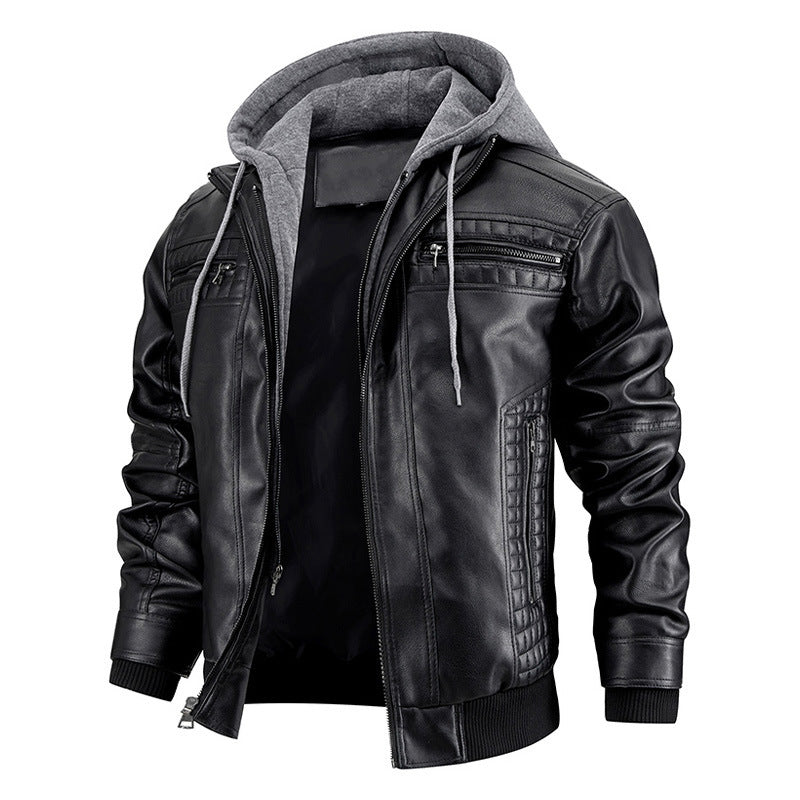 hooded pu leather jacket men, view 4 - MRSLM