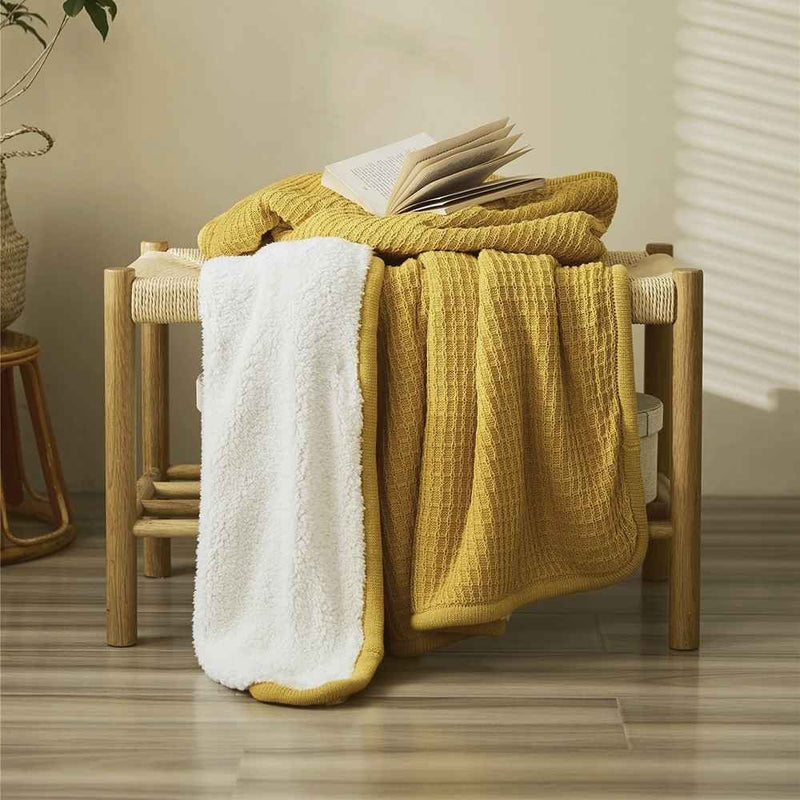 classic waffle plaid cotton knitted throw blanket, view 13 - MRSLM