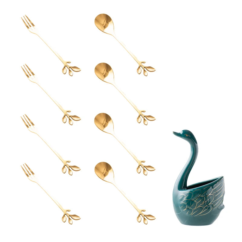 ceramic swan fruit fork set, view 13 - MRSLM