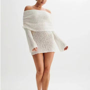 Women's hollow-out off-shoulder long sleeve short dress, view 5 - MRSLM