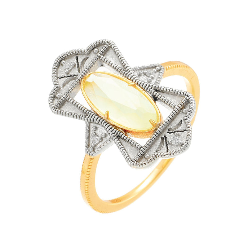 gold plated s925 silver prehnite ring, view 3 - MRSLM
