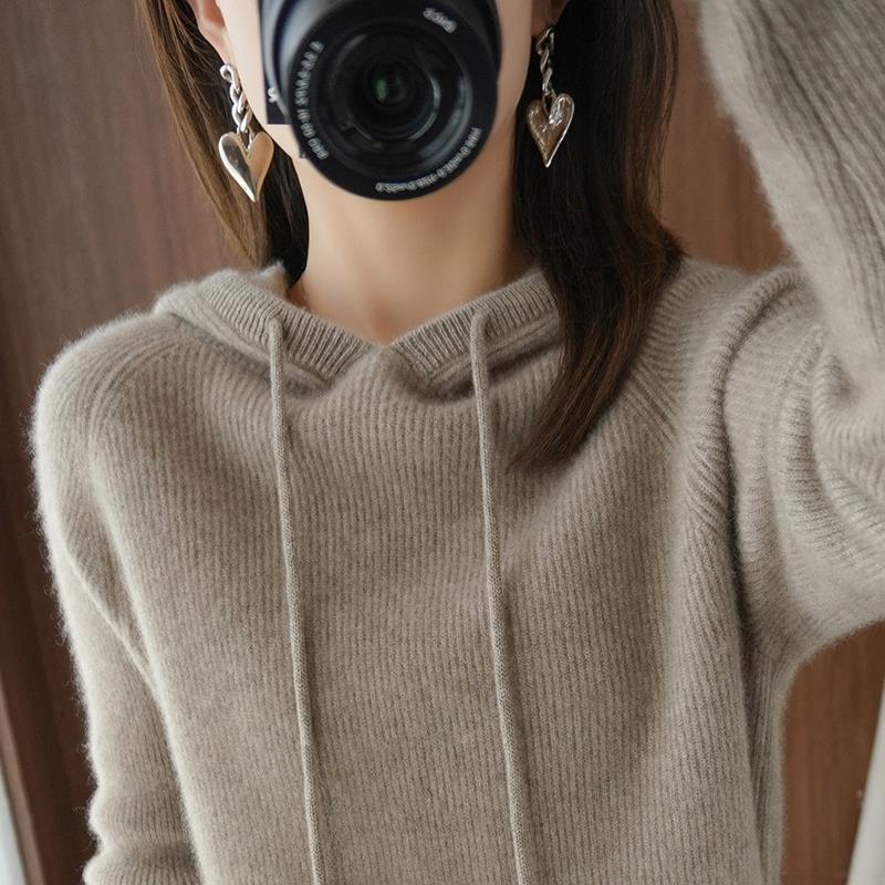 women's short hooded pullover sweater, view 5 - MRSLM