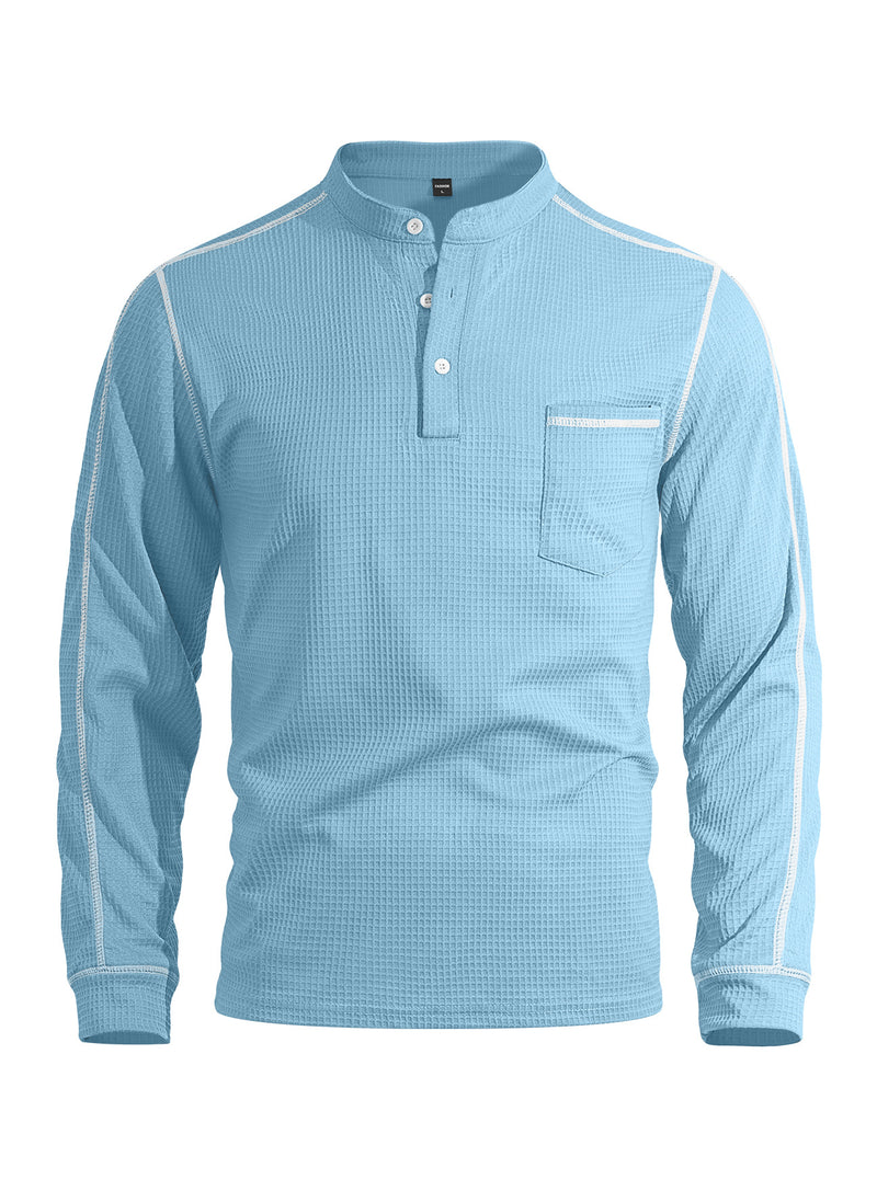 Men's long-sleeve waffle-knit henley shirt, view 8 - MRSLM
