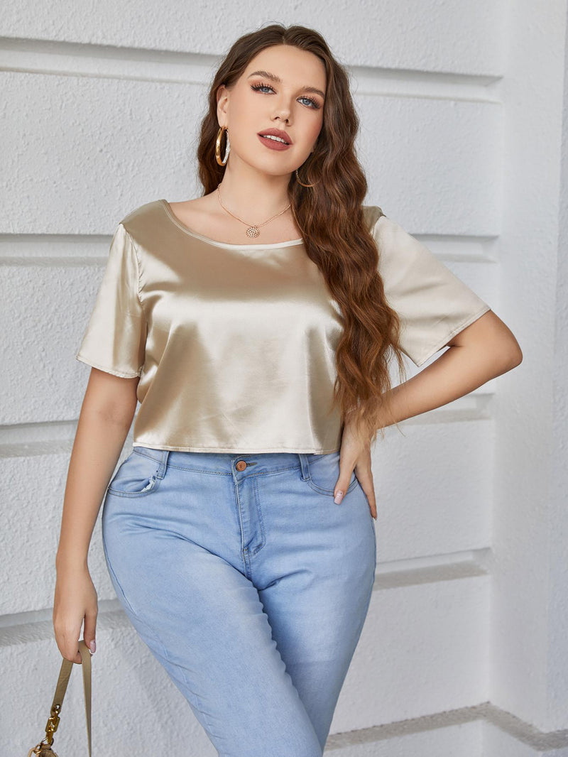 women's short sleeve backless t-shirt in gold, view 4 - MRSLM
