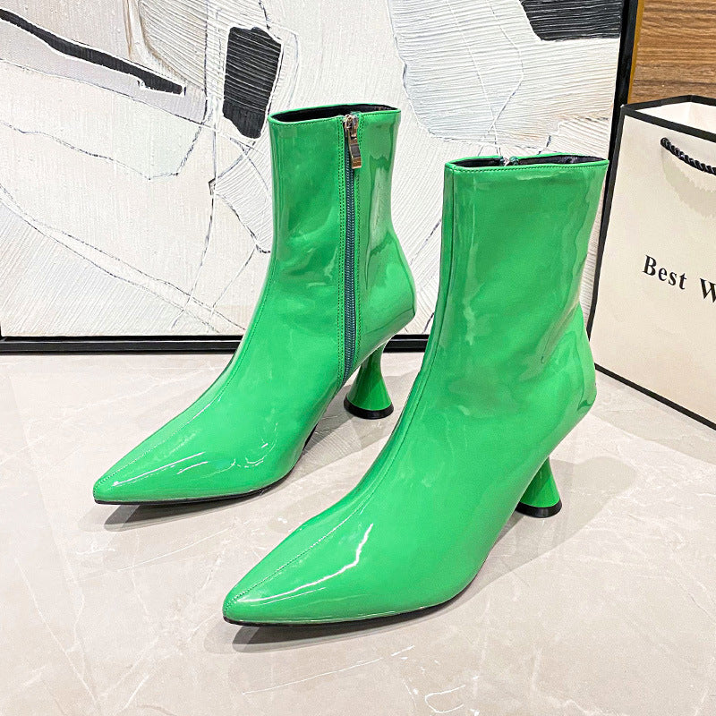 Women's pointed toe patent ankle boots - MRSLM