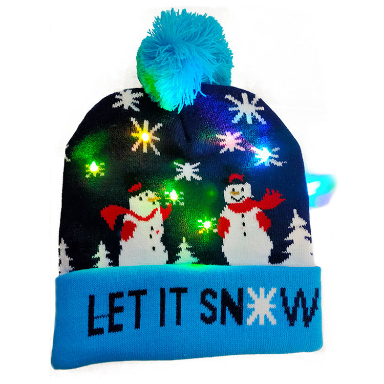 Light-up LED Christmas knit beanie with pom-pom, view 17 - MRSLM