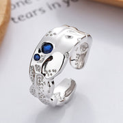 sterling silver lava texture blue zircon ring, view 3 - MRSLM