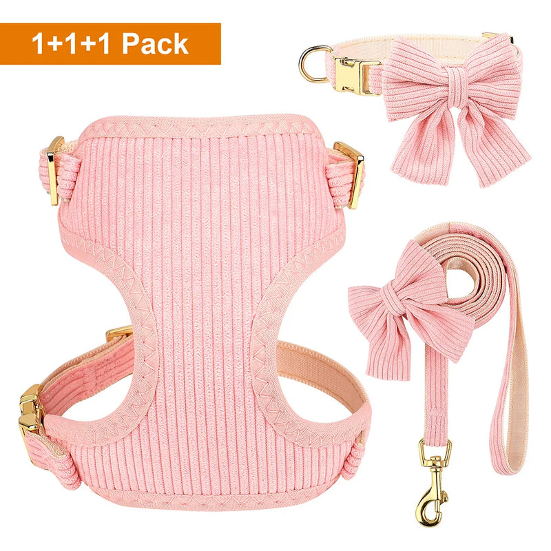 Adjustable bowknot dog collar, harness and leash set, view 2 - MRSLM