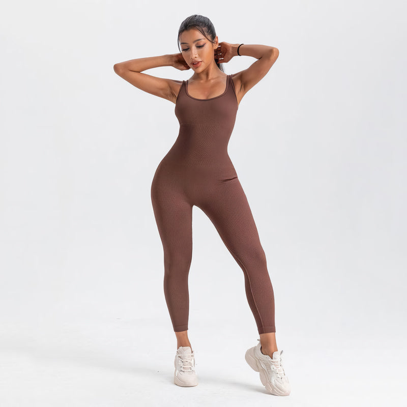 square neck bodycon yoga jumpsuit, view 12 - MRSLM