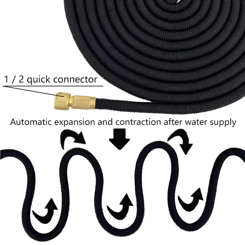 Expandable garden hose with adjustable spray gun, view 4 - MRSLM