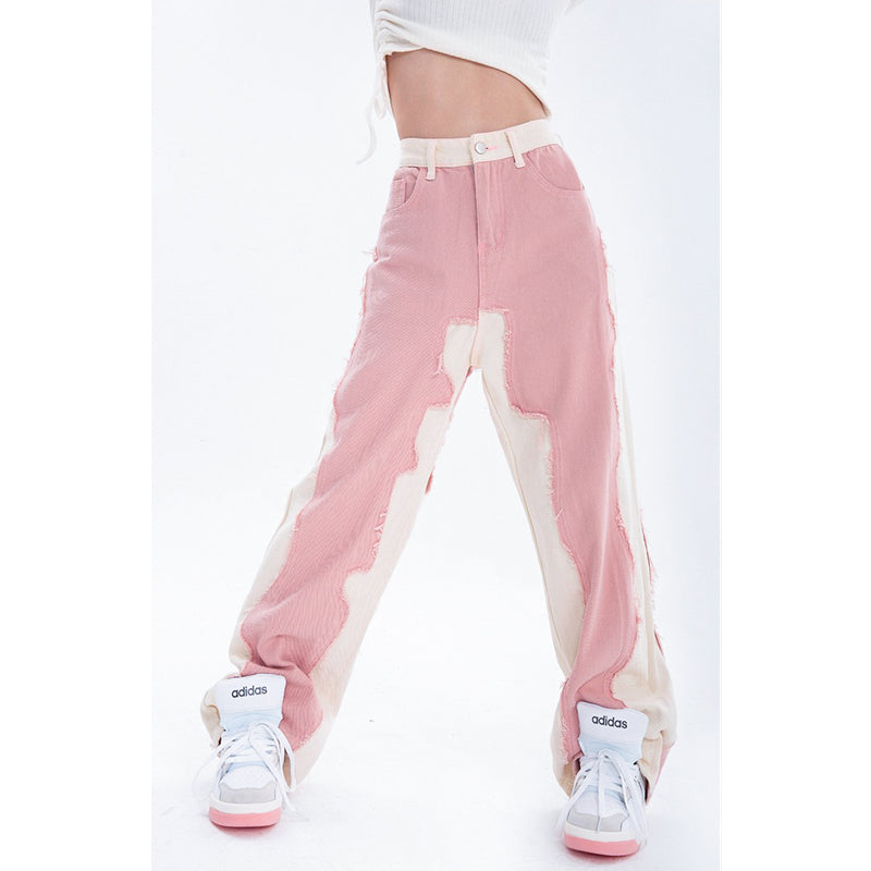 high waist wide leg pink denim jeans, view 4 - MRSLM