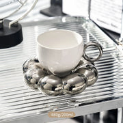 sunflower pearl glaze coffee mug with saucer, view 2 - MRSLM