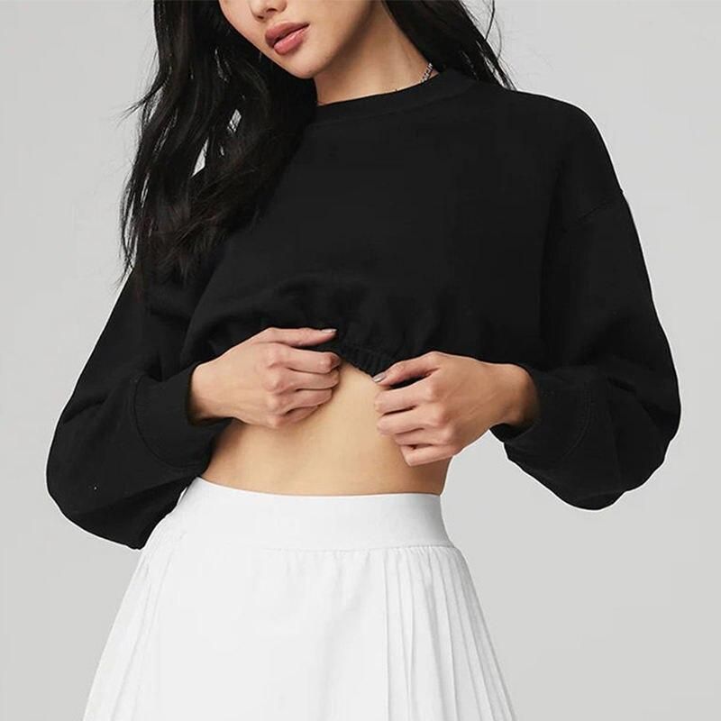 chic cotton cropped hoodie for women, view 4 - MRSLM